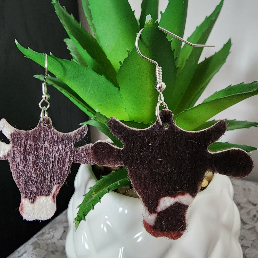 Cattle longhorn faux cow hyde western earrings